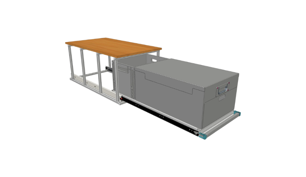 Technische Zeichnung: 90 cm Auszug mit Deckplatte für die MOKUBO mobile Küchenbox